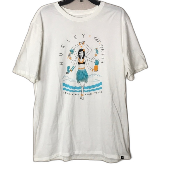 Hurley Men's T-Shirt Hulightenment Hawaiian White Good vibes high tides large - Picture 1 of 10